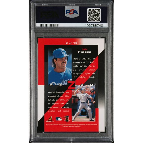1998 Zenith Z-Team #3 Mike Piazza PSA 9 Mint Los Angeles Dodgers - Pop 2 - Picture 2 of 4
